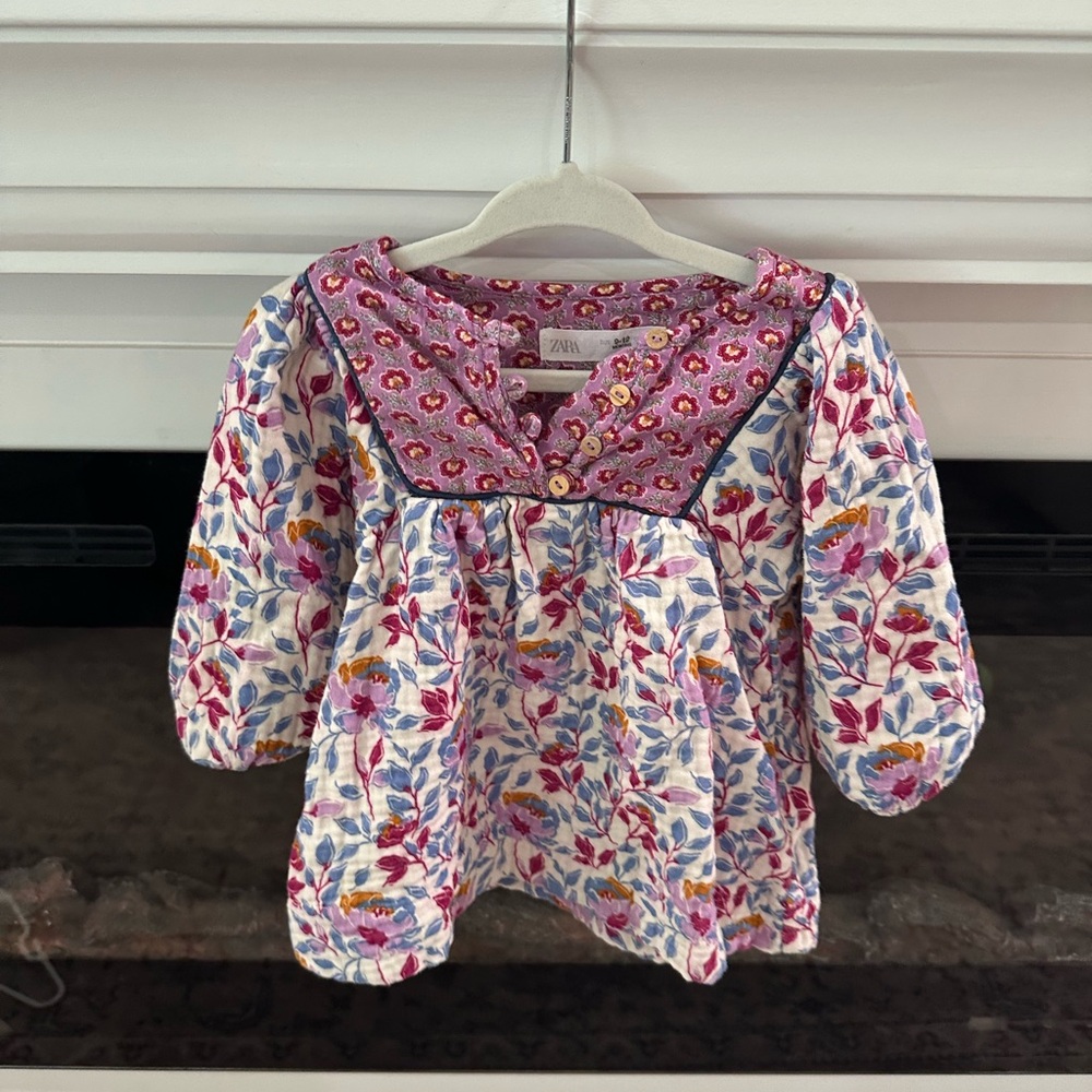 Zara Kids Floral Blouse - Purple and Multicolor